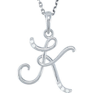 Sterling Silver .03 CTW Diamond Letter "K" Script Initial 18" Necklace