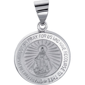 14K White 15mm Hollow Round Miraculous Medal