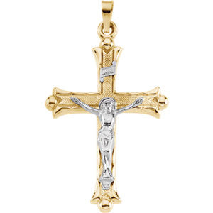 14K Yellow & White 32x23mm Hollow Crucifix Pendant