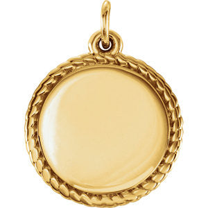 14K Yellow Engravable Round Rope Pendant