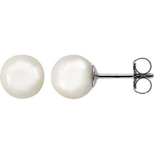 14K White 7mm White Akoya Cultured Pearl Earrings