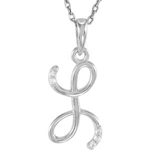 Sterling Silver .03 CTW Diamond Letter "L" Script Initial 18" Necklace