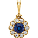 14K White Blue Sapphire & 1/6 CTW Diamond Pendant