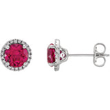 Sterling Silver Created Ruby & .01 CTW Diamond Earrings