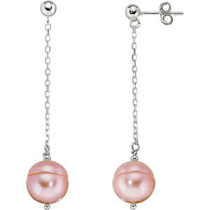 Sterling Silver Freshwater Cultured Pink Pearl Chain Earrings