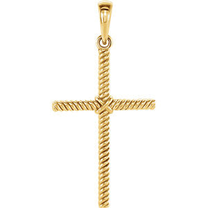 14K White 18.9x8.65mm Rope Design Cross Pendant