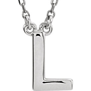 Sterling Silver Letter "L" Block Initial 16" Necklace