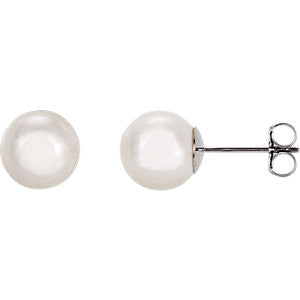 14K White 8mm White Akoya Cultured Pearl Earrings