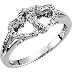 Sterling Silver .05 CTW Diamond Double Heart Design Ring Size 8