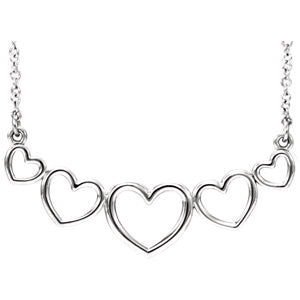 14K Rose Graduated Heart 17.3" Necklace