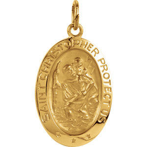 14K Yellow 19x14mm Oval St. Christopher Medal