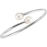 Sterling Silver 9.5mm White Pearl Flexible Bangle Bracelet