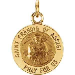 14K Yellow 12mm Round St. Francis of Assisi Medal