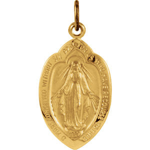 14K Yellow 18x12mm Badge-Shaped Miraculous Medal