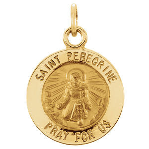 14K Yellow 12mm Round St. Peregrine Medal