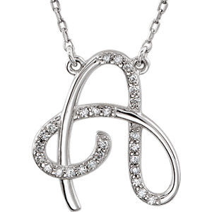 14K White Letter "A" 1-8 CTW Diamond Initial 17" Necklace