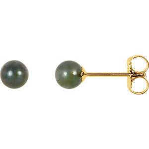 14K Yellow 4mm Black Akoya Cultured Pearl Earrings