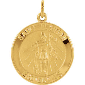 14K Yellow 18mm Round St. Florian Medal