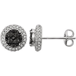 14K White 1/2 CTW Diamond Black & White Halo Earrings