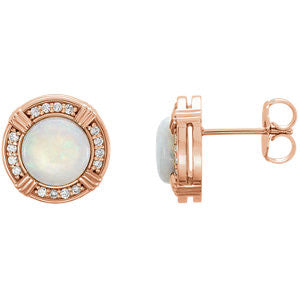 14K Rose Opal & 1/6 CTW Diamond Earrings