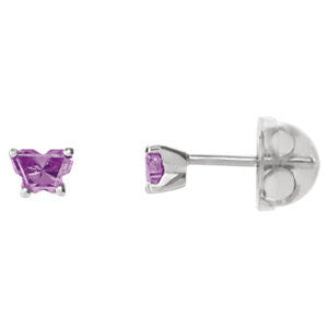 14K White June Bfly® CZ Birthstone Youth Earrings with Safety Backs & Box