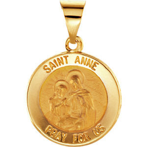 14K Yellow 15mm Round Hollow St. Anne Medal