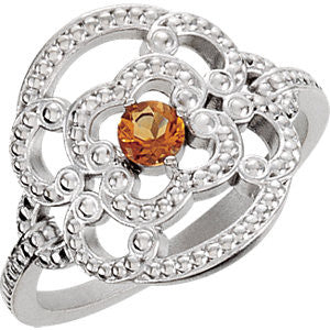 Sterling Silver Citrine Granulated Ring