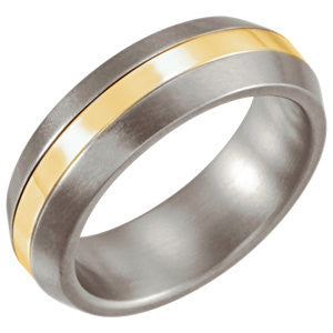 Titanium & 14K Yellow Inlay 6mm Satin Finished Band Size 9.5