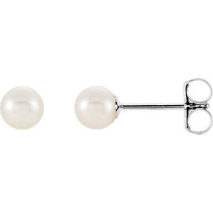 14K White 4mm White Akoya Cultured Pearl Earrings