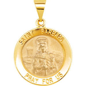 14K Yellow 18.25mm Round Hollow St. Barbara Medal