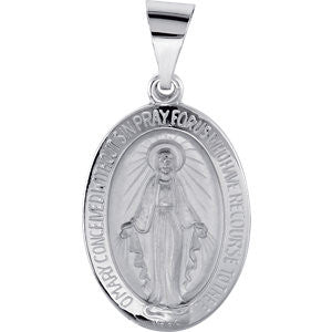 14K White 19x13.5mm Oval Hollow Miraculous Medal