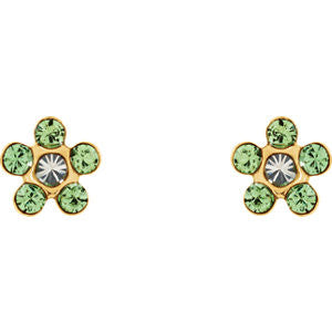 14K Yellow Imitation "August" Youth Birthstone Flower Inverness Piercing Earrings