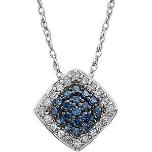 14K White 1-6 CTW Blue & White Diamond Cluster 18" Necklace