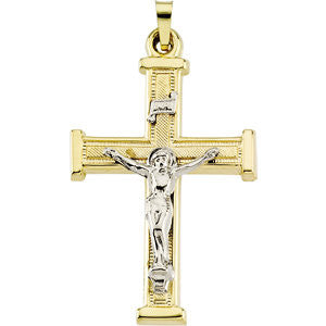 14K Yellow & White 14 Hollow Crucifix Pendant