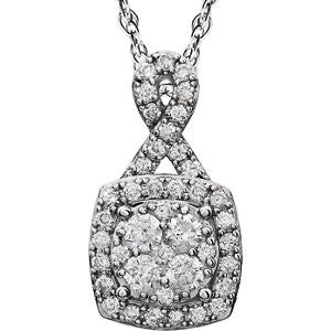 14K White 3-4 CTW Halo-Style Diamond 18" Necklace