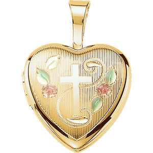 Gold Plated Sterling Silver Cross Heart Locket with Epoxy