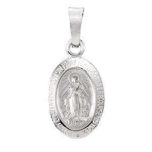 14K White 12x8mm Oval Miraculous Medal