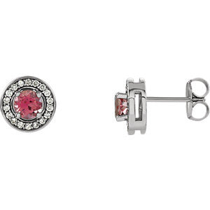 14K White Pink Tourmaline & 1/5 CTW Diamond Earrings