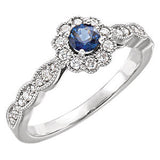 14K White Blue Sapphire & 1/3 CTW Diamond Ring