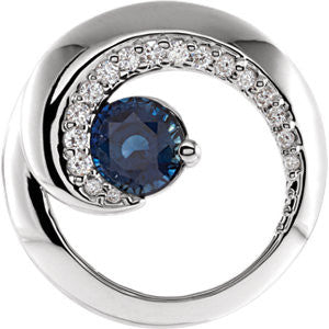 14K White Blue Sapphire & 1-5 CTW Diamond Pendant