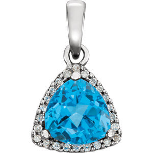 14K White Swiss Blue Topaz & 1/8 CTW Diamond Pendant