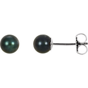 14K White 5mm Black Akoya Cultured Pearl Earrings