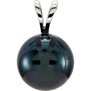 14K White 8mm Black Akoya Pearl Pendant