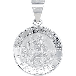 14K White 15mm Hollow Round St. Christopher Medal