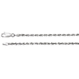 14K White 2.5mm Diamond Cut Rope 16" Chain