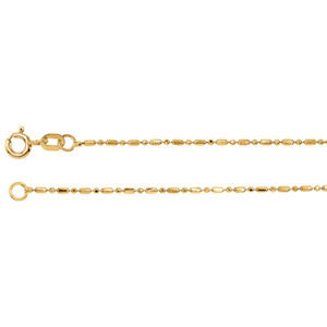 14K Yellow 1.25mm Alternating Diamond-Cut Bead 16" Chain