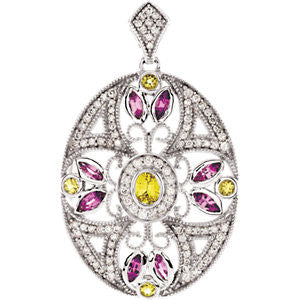 14K White Pink & Yellow Sapphire & 3-8 CTW Diamond Pendant