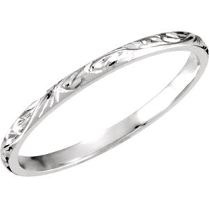 14K White 2mm Hand Engraved Band Size 6.5