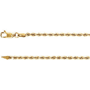 14K Yellow 2.4mm Diamond Cut Rope 24" Chain