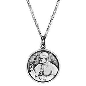 Sterling Silver 16.75mm Round Pope John Paul II 18" Necklace